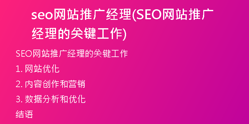 seo网站推广经理(SEO网站推广经理的关键工作)
