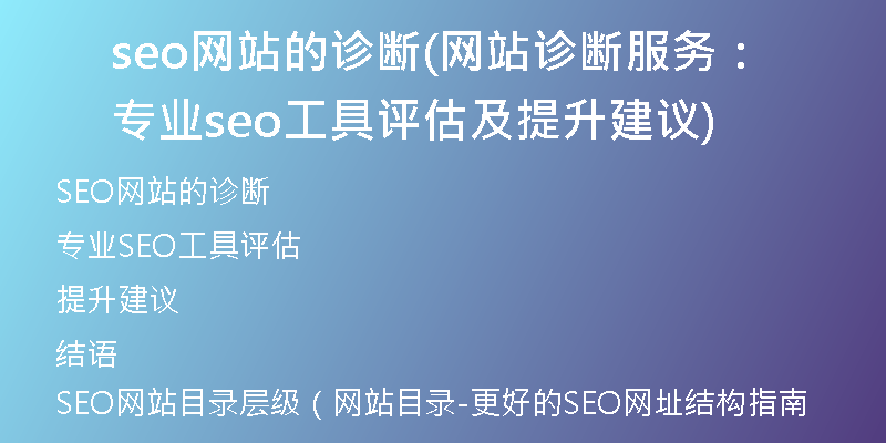 seo网站的诊断(网站诊断服务：专业seo工具评估及提升建议)
