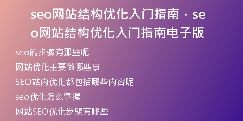 seo网站结构优化入门指南，seo网站结构优化入门指南电子版