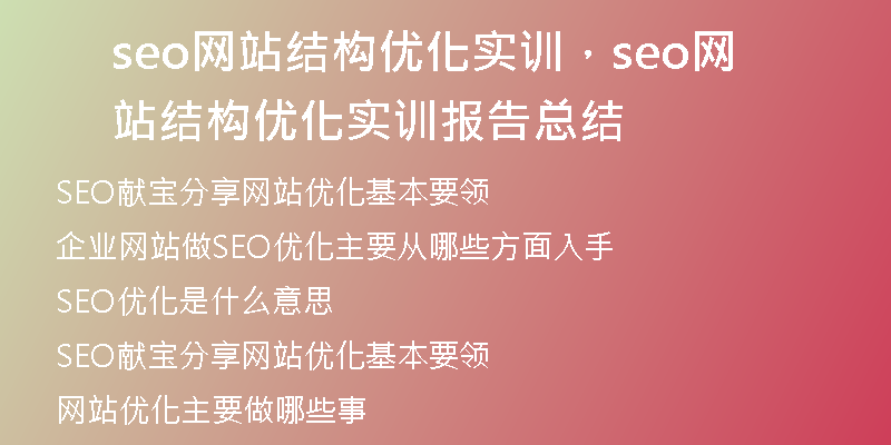 seo网站结构优化实训，seo网站结构优化实训报告总结