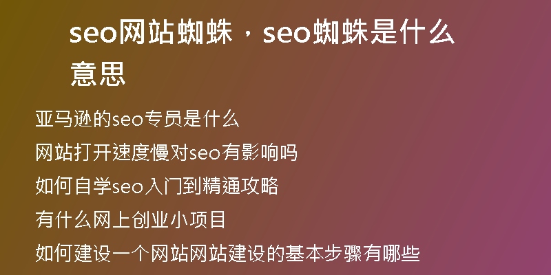 seo网站蜘蛛，seo蜘蛛是什么意思