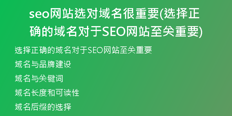 seo网站选对域名很重要(选择正确的域名对于SEO网站至关重要)