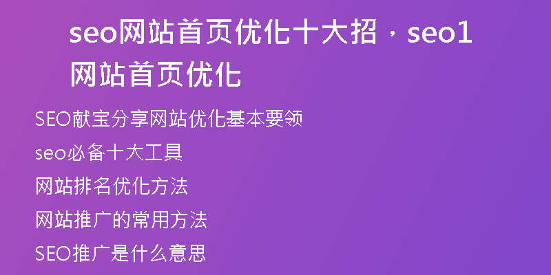 seo网站首页优化十大招，seo1网站首页优化