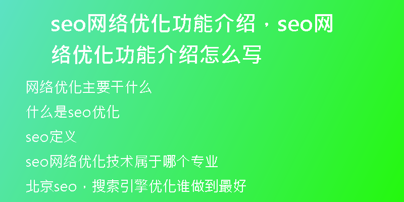 seo网络优化功能介绍，seo网络优化功能介绍怎么写