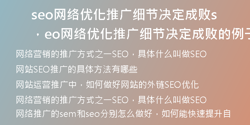 seo网络优化推广细节决定成败，seo网络优化推广细节决定成败的例子