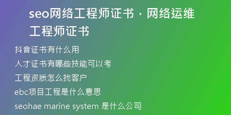 seo网络工程师证书，网络运维工程师证书