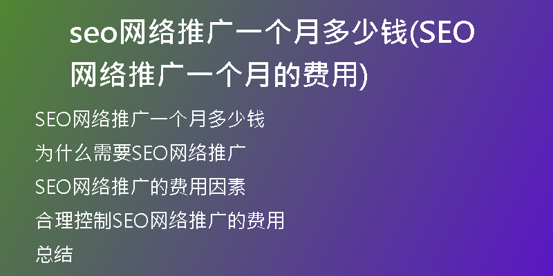 seo网络推广一个月多少钱(SEO网络推广一个月的费用)