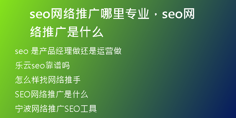 seo网络推广哪里专业，seo网络推广是什么