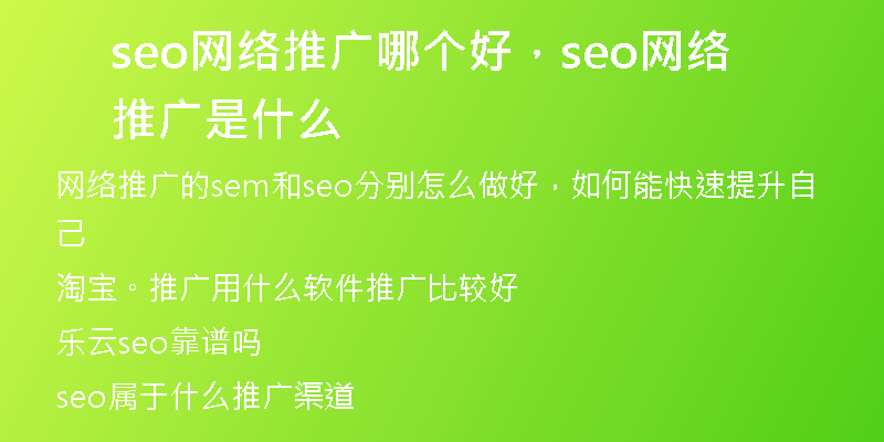 seo网络推广哪个好，seo网络推广是什么