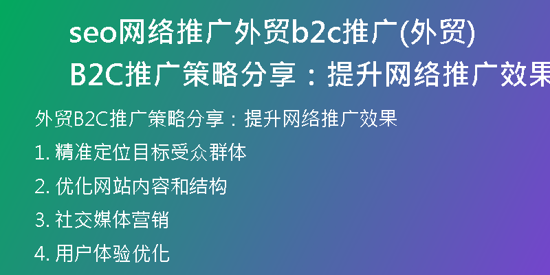 seo网络推广外贸b2c推广(外贸B2C推广策略分享：提升网络推广效果)