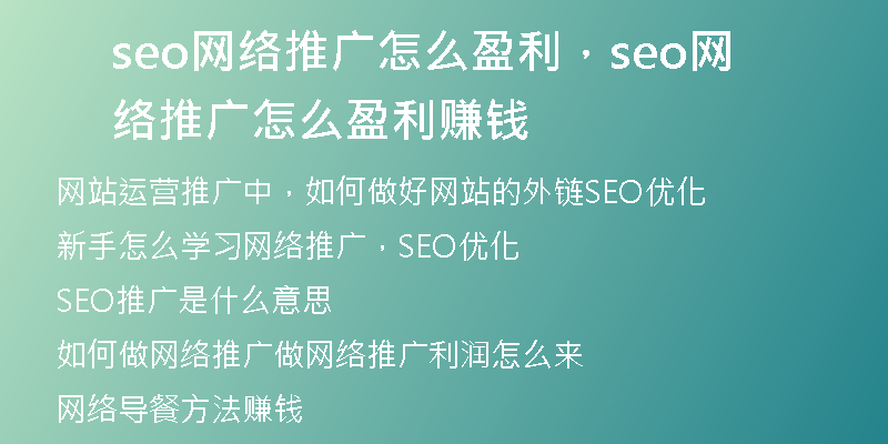 seo网络推广怎么盈利,seo网络推广怎么盈利赚钱