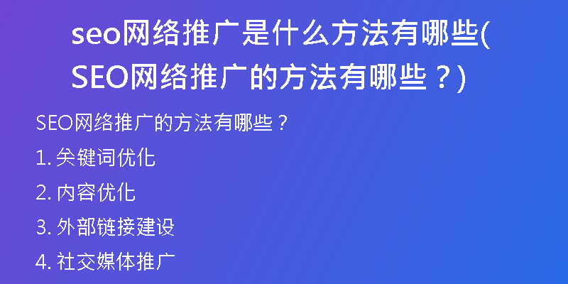 seo网络推广是什么方法有哪些(SEO网络推广的方法有哪些？)
