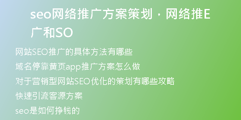 seo网络推广方案策划，网络推广和SEO