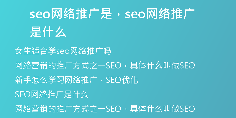 seo网络推广是，seo网络推广是什么
