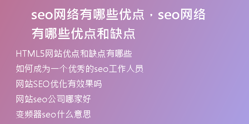 seo网络有哪些优点，seo网络有哪些优点和缺点