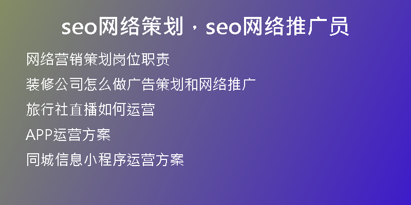 seo网络策划，seo网络推广员