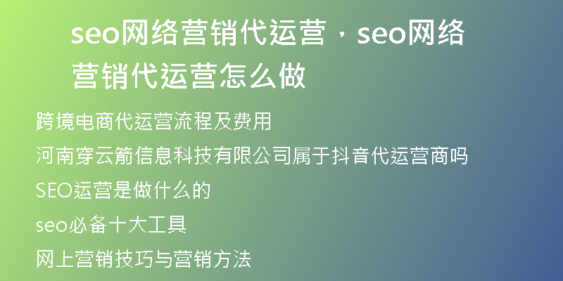 seo网络营销代运营，seo网络营销代运营怎么做