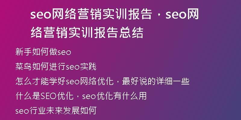 seo网络营销实训报告，seo网络营销实训报告总结