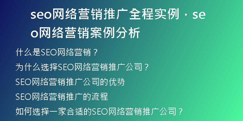 seo网络营销推广全程实例，seo网络营销案例分析