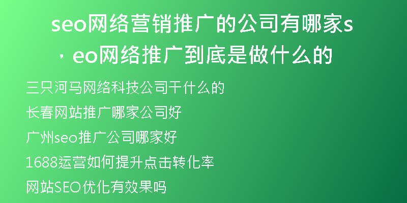 seo网络营销推广的公司有哪家，seo网络推广到底是做什么的