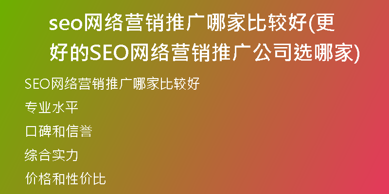 seo网络营销推广哪家比较好(更好的SEO网络营销推广公司选哪家)