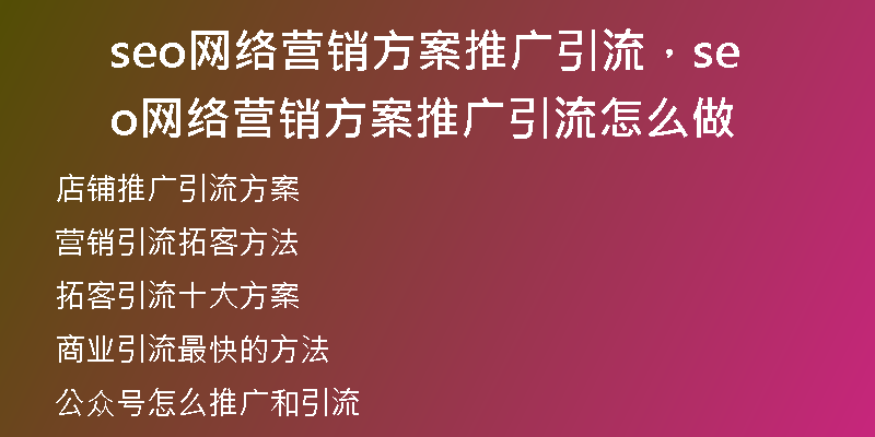 seo网络营销方案推广引流，seo网络营销方案推广引流怎么做