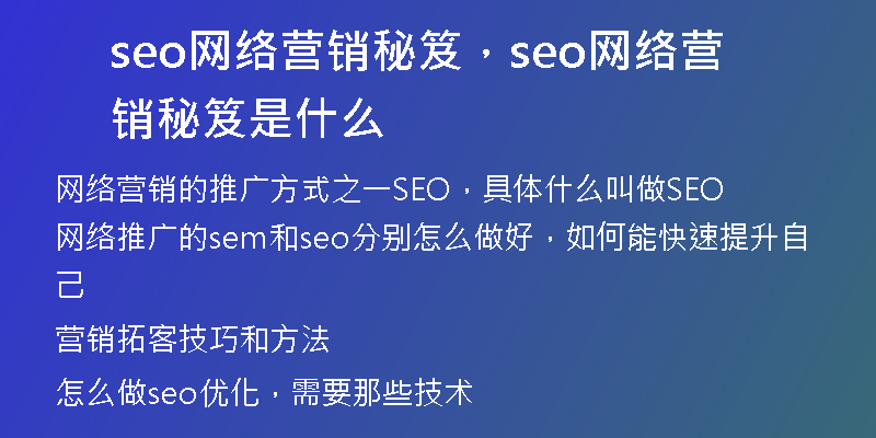 seo网络营销秘笈,seo网络营销秘笈是什么