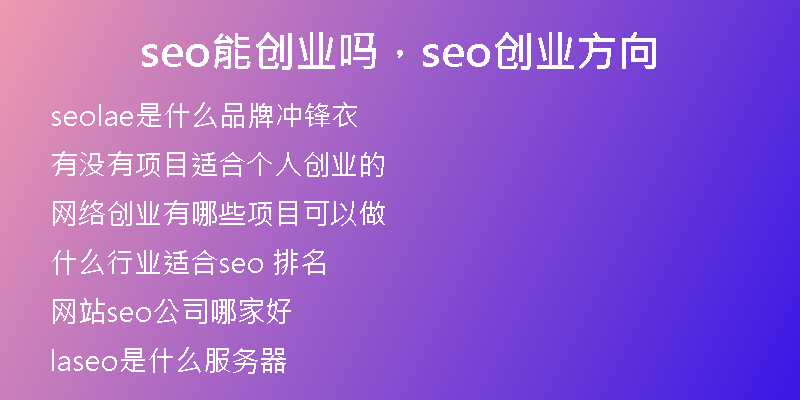 seo能创业吗，seo创业方向