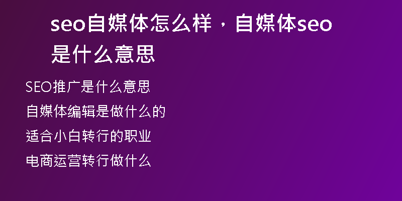 seo自媒体怎么样，自媒体seo是什么意思