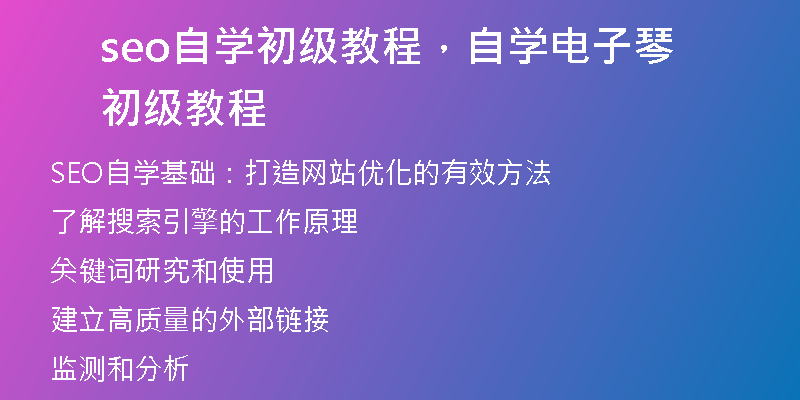 seo自学初级教程，自学电子琴初级教程