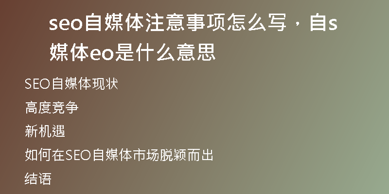 seo自媒体注意事项怎么写，自媒体seo是什么意思