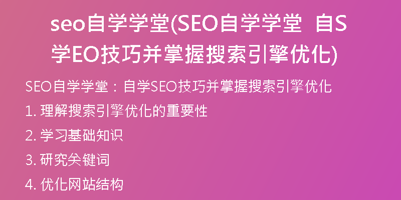 seo自学学堂(SEO自学学堂  自学SEO技巧并掌握搜索引擎优化)