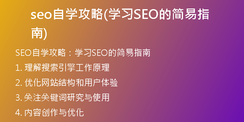 seo自学攻略(学习SEO的简易指南)