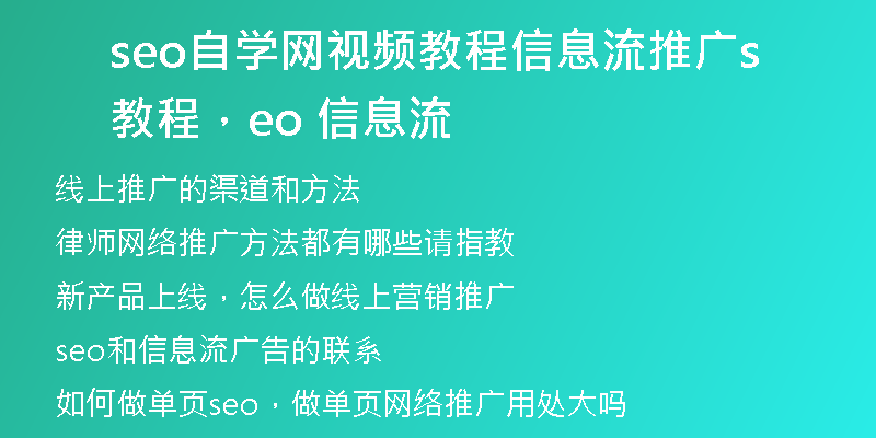 seo自学网视频教程信息流推广教程，seo 信息流