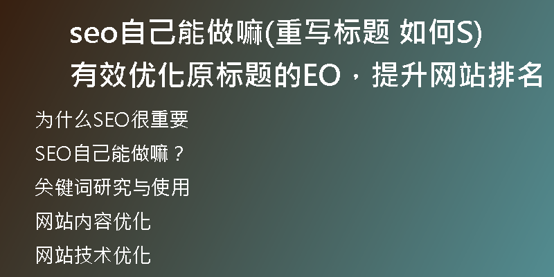 seo自己能做嘛(重写标题 如何有效优化原标题的SEO，提升网站排名)