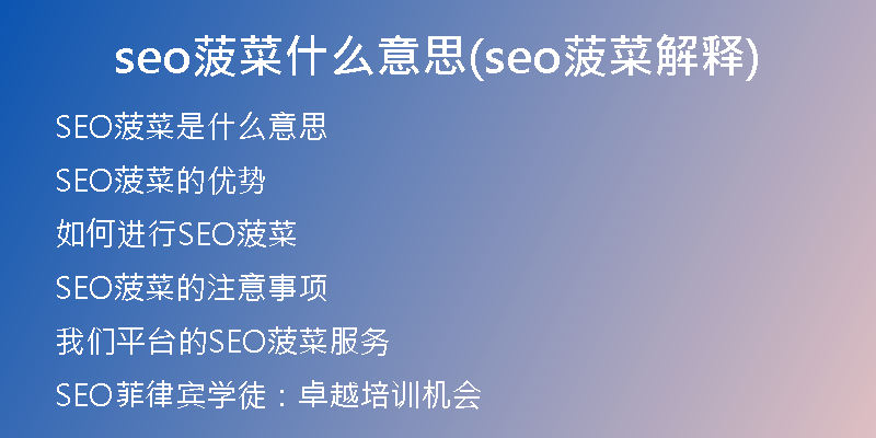 seo菠菜什么意思(seo菠菜解释)