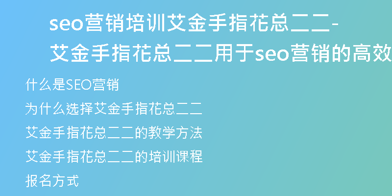 seo营销培训艾金手指花总二二艾金手指花总二二-用于seo营销的高效培训)