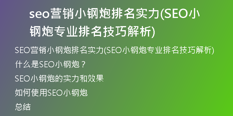seo营销小钢炮排名实力(SEO小钢炮专业排名技巧解析)