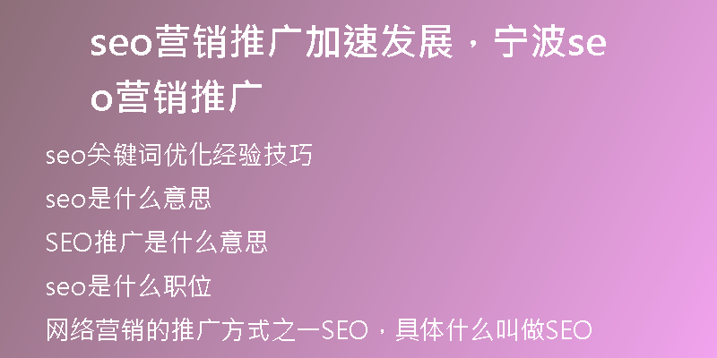 seo营销推广加速发展，宁波seo营销推广