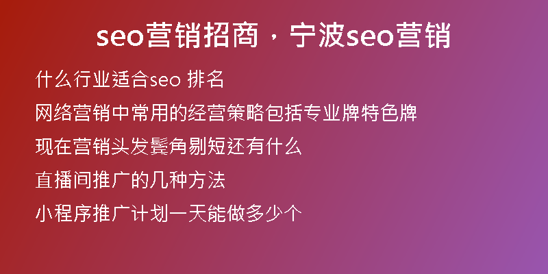 seo营销招商，宁波seo营销