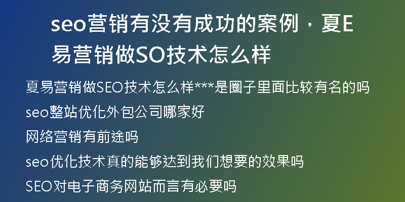 seo营销有没有成功的案例，夏易营销做SEO技术怎么样