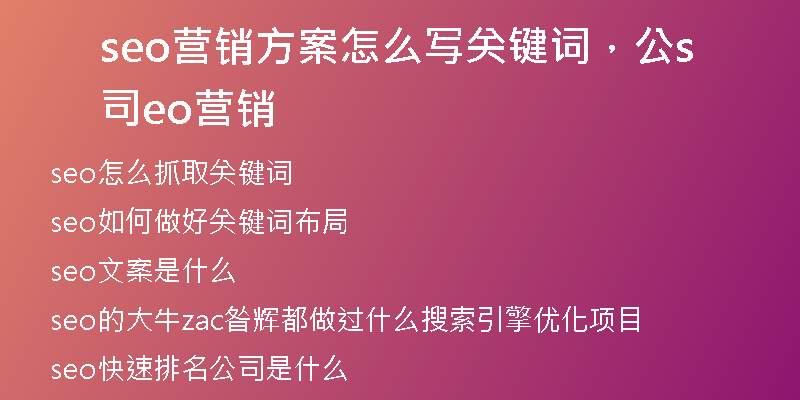 seo营销方案怎么写关键词，公司seo营销