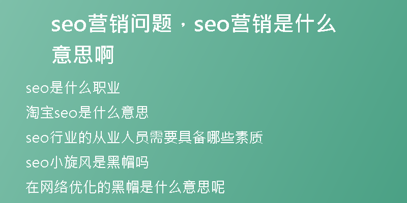 seo营销问题，seo营销是什么意思啊
