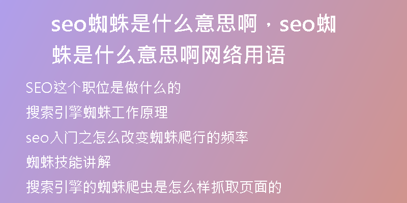 seo蜘蛛是什么意思啊，seo蜘蛛是什么意思啊网络用语