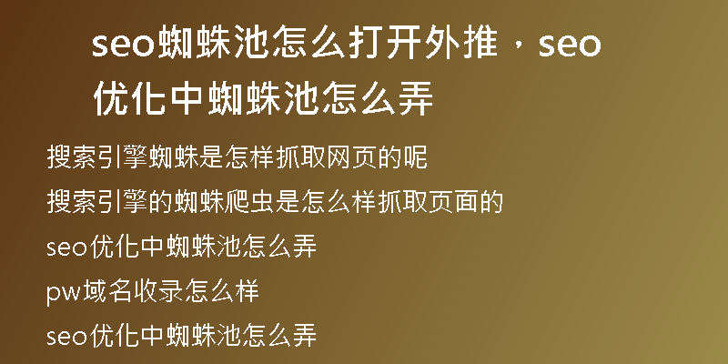 seo蜘蛛池怎么打开外推,seo优化中蜘蛛池怎么弄
