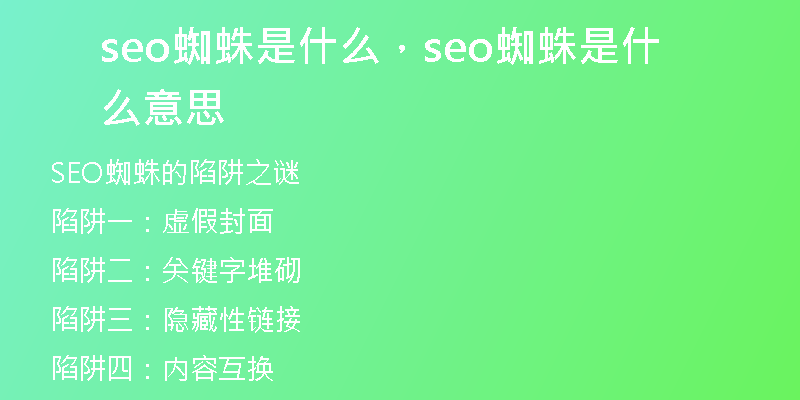 seo蜘蛛是什么，seo蜘蛛是什么意思