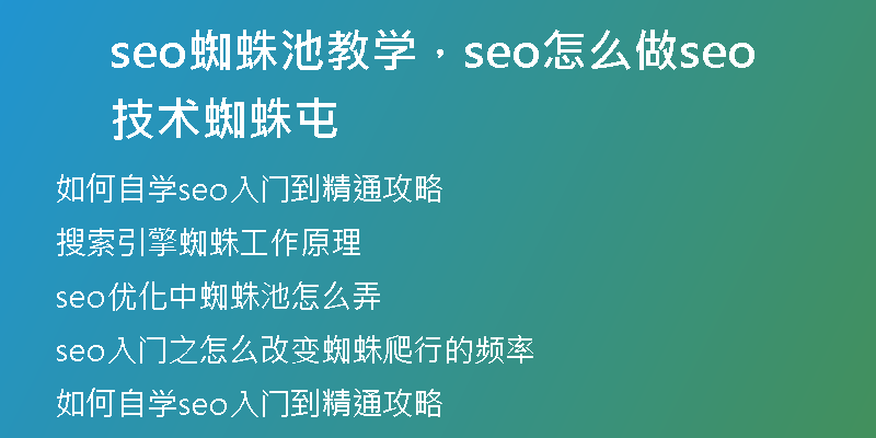 seo蜘蛛池教学，seo怎么做seo技术蜘蛛屯