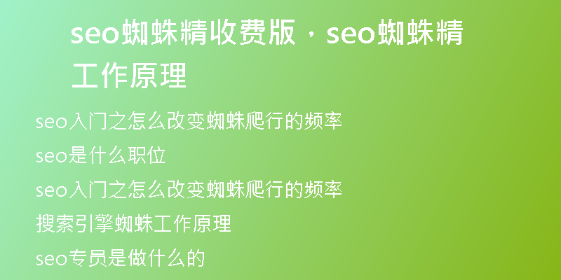 seo蜘蛛精收费版，seo蜘蛛精工作原理