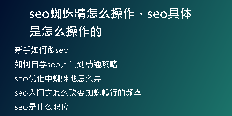 seo蜘蛛精怎么操作，seo具体是怎么操作的