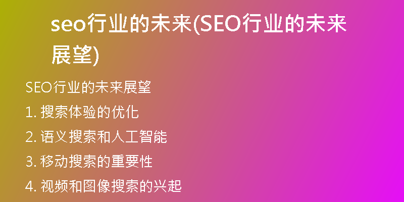 seo行业的未来(SEO行业的未来展望)